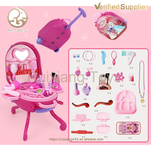 Grosir 2 warna berpura-pura kecantikan bermain Set mainan portabel Alloy koper dengan meja rias untuk anak-anak Unisex kotak plastik mainan anak perempuan - Product Image 5