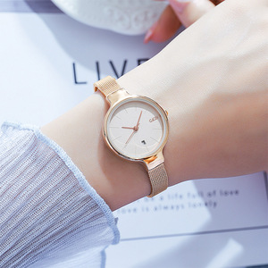 New Women Japanese Minimal Style Calendar Watch Elegant Slim Compact Mesh Band Wristwatch - Product Image 6
