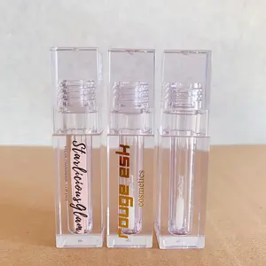 LZ Pack Hot Sale Leerer Kunststoff 6,9 ml Quadratische Lippen öl röhrchen Verpackung Transparente Flach bürste Benutzer definierte Luxus-Lipgloss-Röhrchen