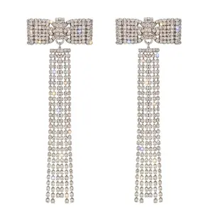 KDB8912 wholesale fashion crystal long rhinestone tassel earrings bow earrings