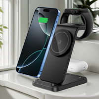Station de charge sans fil 3 en 1, portable, pliable, chargeur sans fil magnétique 15W, support de téléphone portable, chargeur sans fil pliable