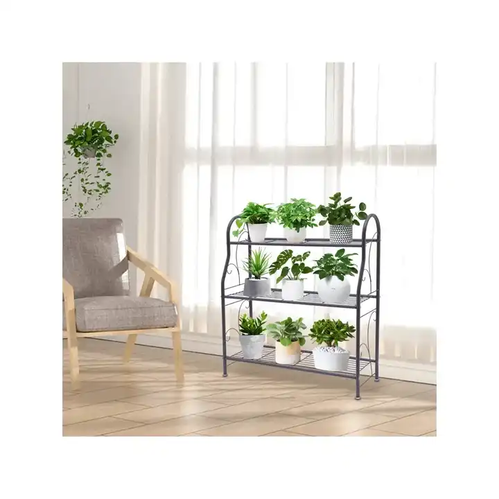 3-Tier Metal Indoor Outdoor Plant Stand Flower Pots Holder Utility Storage Organizer Rack for Balcony Patio Garden Living Room