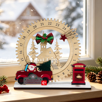 Hölzerner Weihnachts-Adventskalender mit Zahnrad-Design, Santa-Truck-Ornament, Weihnachtsdekoration für den Schreibtisch und Zuhause