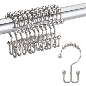Shower Curtain Hooks Rings Rust-Resistant Metal Double Glide Shower Hooks for Bathroom Shower Rods Curtains Set of 12 Hooks