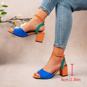 New Elegant Style Chain Thick Heel Strap <b>Sandals</b> for Women Plus Size - Product Image 2