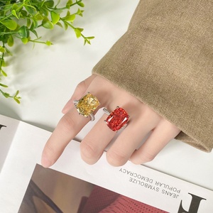 High Quality Simple Jewelry Eco-friendly Copper Dazzling Brilliance Geometric <b>Square</b> 12*16MM High Carbon Zircon <b>Adjustable</b> Ring - Product Image 6