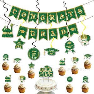 Green Gold Graduation <b>Decoration</b> Set Class of 2026 Banner <b>Cake</b> Topper Cupcake Toppers Party <b>Supplies</b> - Product Image 5