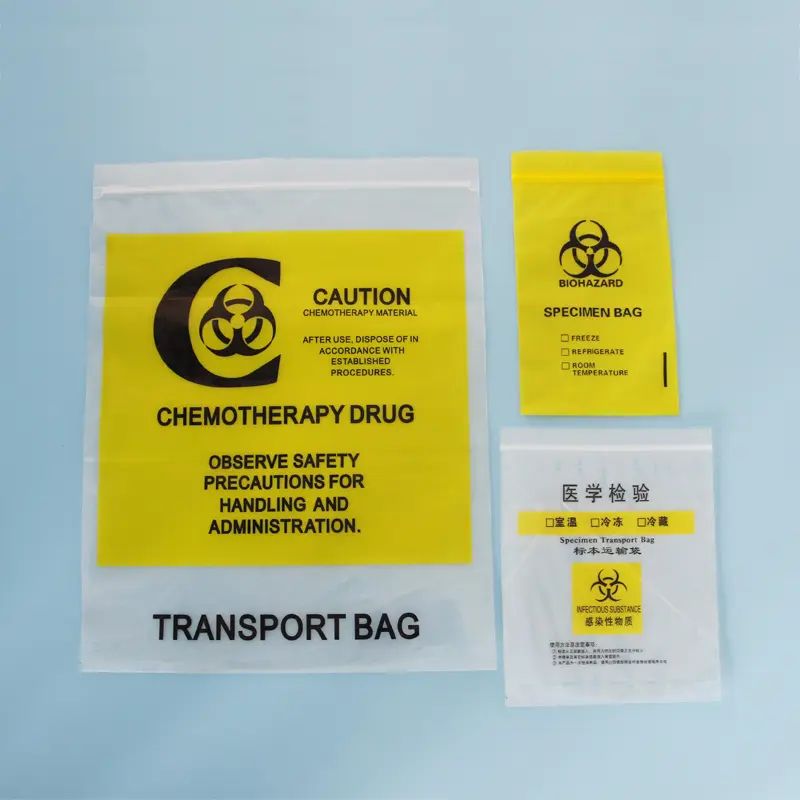 Sac jetable de spécimen de biohazard de sac de chimiothérapie pour l'hôpital et le laboratoire
