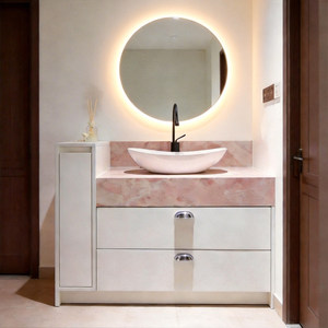 Meuble de salle de bain autoportant en céramique avec vasque, en pierre de Feng Shui, couleur crème - Product Image 1