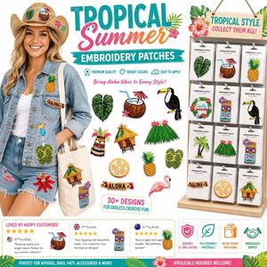 Parches bordados termoadhesivos y para coser a granel con diseños hawaianos: Aloha, Palmera, Tiki, Piña, Flamenco, Cóctel, Monstera - Product Image 5