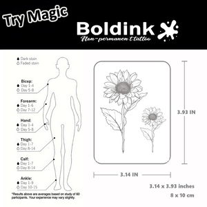 Tatuaje Temporal de Tinta Jagua <span class=keywords><strong>con</strong></span> Diseño Realista de <span class=keywords><strong>Girasol</strong></span>, Resistente al Agua y de Larga Duración (2 Semanas), Marca Boldink - Product Image 4