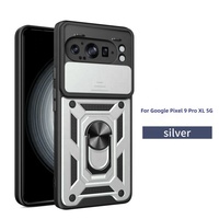 Coque de téléphone portable avec fenêtre coulissante et anneau métallique support pour Google Pixel 9 10 Pro XL 5G, protection de l'appareil photo, coque arrière