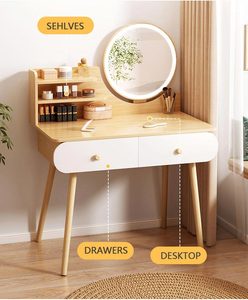 Bureau de maquillage led en <span class=keywords><strong>bois</strong></span> nordique pour filles, coiffeuse avec tiroirs <span class=keywords><strong>et</strong></span> miroir, chambre à coucher, <span class=keywords><strong>commode</strong></span> moderne pour femmes - Product Image 3