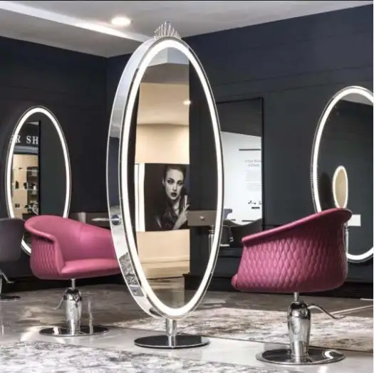 Italy style oval makeup mirrors with lights double sided mirror station salon for barber shop