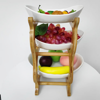 Hotselling 3-laags creatief Europees keramiek bamboe houten presentatieplateau voor salade, groenten, fruit, noten en snacks