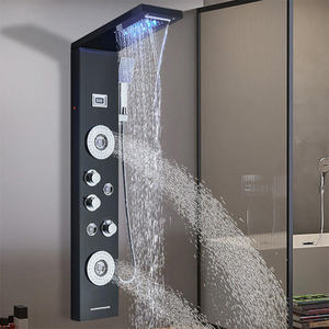 Modern Black Stainless Steel <strong>Shower</strong> Panel Tower <strong>System</strong> with Rainfall Waterfall LED Light Digital Display Massage Jets Handshower - Product Image 4