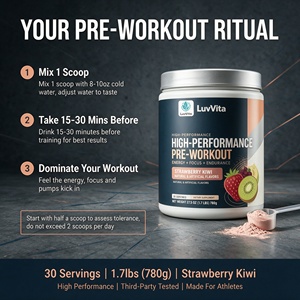 Poudre pré-entraînement haute performance LuvVita, saveur fraise kiwi, 780 g, favorise l'énergie, la concentration et l'endurance, pompe musculaire, étiquette privée OEM - Product Image 6