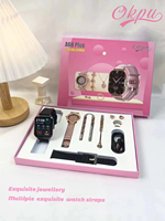 Coffret Cadeau Mode 6 en 1 Montre Intelligente A68plus Collier Bague Bracelet Boucles d'Oreilles Ensemble de Bijoux Montres pour Femmes Montre Intelligente Sportive A68 Plus