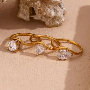 Роскошные волнистые золотые циркониевые кольца 18K позолоченные простые кольца из нержавеющей стали водонепроницаемые