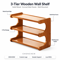 Étagère murale en bois à 3 niveaux, bois massif, laque brillante, panneaux latéraux courbés, gain de place pour salon, chambre à coucher
