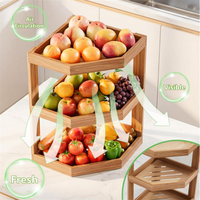 Étagère à fruits d'angle en bois massif à 3 niveaux, très vendue, organisateur de comptoir de cuisine, présentoir multifonctionnel pour aliments et desserts