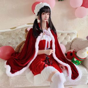 Disfraz de Navidad para mujer, capa de terciopelo rojo con ribete de piel blanca, conjunto de vestido de Santa Claus con sombrero para fiesta, cosplay, disfraz elegante. - Product Image 2