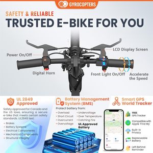 Bicicleta Eléctrica Gyrocopters Rizz para Adultos/Adolescentes |   Motor sin Escobillas de 400W |   Velocidad de 25 km/h |   Rango de 55 km |   Rastreador GPS Inteligente |   Plegable - Product Image 6