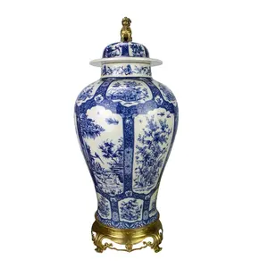 European Ceramic With Copper Cover General Tank Hand Painted Storage Tank Blue And White Porcelain