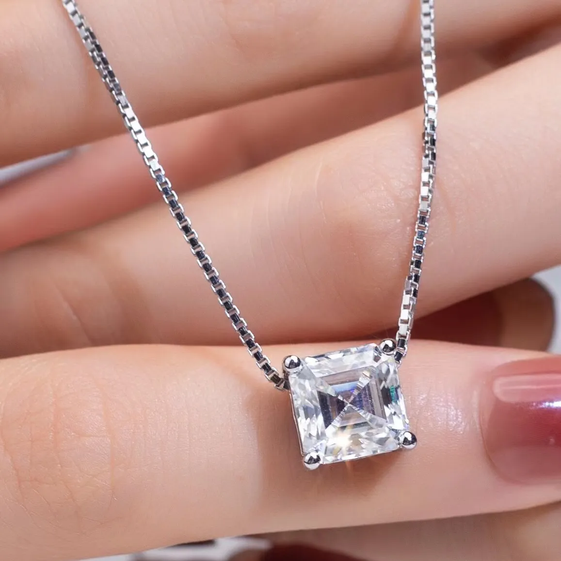 Asscher cut Lab Grown Diamond Necklaces Pendant Wholesale Price Customized Fine Jewelry 18K White Gold