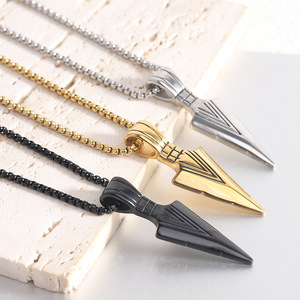 Kalung baja tahan karat berlapis emas 18k pria, Kalung Rolo geometris panjang <span class=keywords><strong>24</strong></span> ", liontin segitiga - Product Image 1