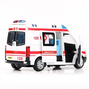 Simulation alloy material ambulance model car, simulation sound and light, realistic toy car interior