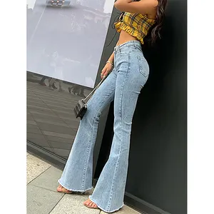 Jeans NVFelix skinny à cloche pour femmes, vente en gros de pantalons en denim à jambes évasées de couleur unie et décontractés pour femmes