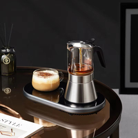 Cafetière Moka en verre borosilicate à double valve en acier inoxydable, style italien classique, compatible induction