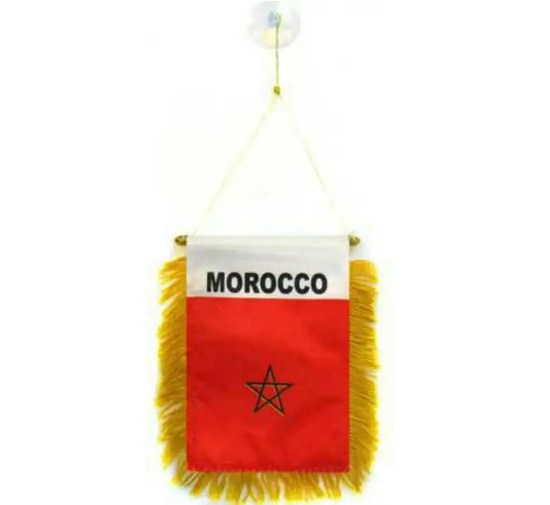 उच्च गुणवत्ता वाले कस्टम मोरक्को मिनी बैनर 6'' x 4'' पेनांट 15 x 10 सेमी मिनी बैनर 4 x 6 इंच सक्शन कप हैंगर