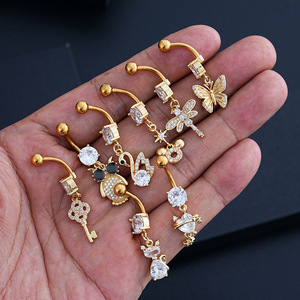 Piercing <span class=keywords><strong>de</strong></span> nombril Y2K girly avec strass, motifs papillon, libellule, chat, hibou, cygne, clé, pour femmes, accessoires <span class=keywords><strong>de</strong></span> corps <span class=keywords><strong>de</strong></span> plage - Product Image 4