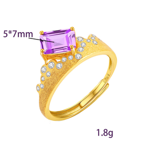 แหวนคริสตัลทรงสี่เหลี่ยมผืนผ้าขนาด 5*7 มม. 9 วง ปรับขนาดได้ ประดับด้วยหินธรรมชาติ เงินแท้ 925 ชุบทอง ผิวขัดด้าน ไม่หมอง คงทน - Product Image 5
