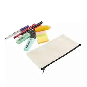 Bolsa de maquillaje multiusos grande personalizada, estuche de lápices de algodón con cremallera, bolsa artesanal para bolígrafos de lona