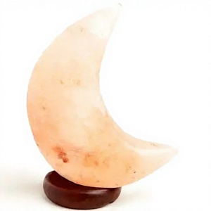 Beautiful Handcrafted Himalayan Pink Salt Moon Shaped Lamp Wooden Base Polished Natural Crafts Carved Love Design Moon lamp - Product Image 4