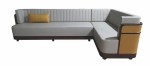 Banquette de restaurant en bois en forme de L sur mesure |   Canapé banquette commercial moderne avec revêtement en tissu pour cafés et salles à manger - Product Image 4
