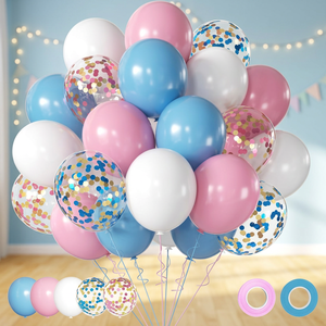 12 Inch Pink Blue <b>White</b> Latex Balloons with <b>Confetti</b> for Birthday Party Decorations and Celebrations - Product Image 2