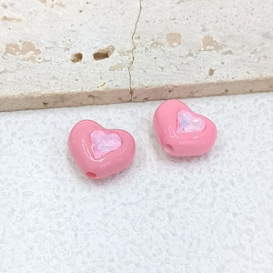 À la mode crème tonique Double face Zircon incrusté en forme de coeur acrylique perles en vrac matériaux de bricolage idéaux pour accessoires de chaînes de téléphone - Product Image 2