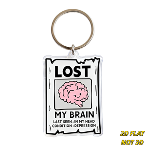 Portachiavi <span class=keywords><strong>in</strong></span> acrilico 'Perdi il mio cervello', con il messaggio 'Ultimo visto <span class=keywords><strong>in</strong></span> testa', ciondolo umoristico a tema depressione con illustrazione di cervello rosa, ciondolo a tema salute - Product Image 1
