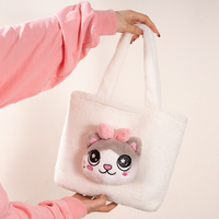Sac fourre-tout en peluche chat, sac à main moelleux avec tête de chat 3D et nœud, sac à bandoulière en peluche longue et moelleuse motif animal de dessin animé Kawaii, grande capacité, vente en gros