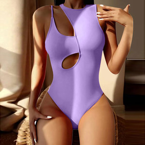 Traje de baño de una pieza sexy y transpirable para mujer, con aberturas, multicolor, de un solo hombro, al por mayor - Product Image 2