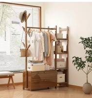 Porte-vêtements en bambou multifonctionnel moderne, support de vêtements sur pied avec étagères pour la chambre à coucher, le salon