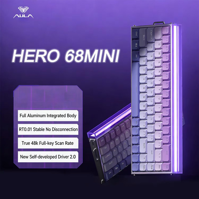 Aula HERO 68 Mini Hall Effect Low Profile Magnetic Switch CNC Aluminum Mechanical Keyboard