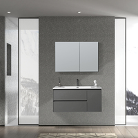 Meuble-lavabo de salle de bain moderne pour hôtel et appartement, modèle Zeus OEM |   Meuble MFC avec vasque intégrée en pierre, miroir en aluminium mural, écologique