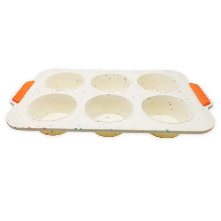 Microwave Safe 6 Cup Silicone Muffin pan Non-Stick Silicone baking pan silicone cupcake mold with SS inside the rim