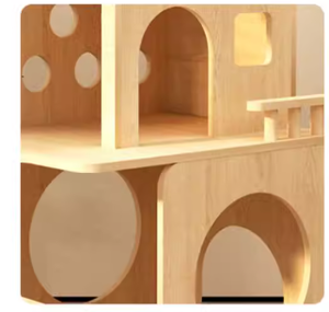 Villa pour chat en bois à deux niveaux avec arbre à chat et griffoir, grande maison de luxe pour chat personnalisable - Product Image 4