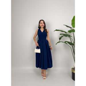 3031 ชุดราตรีทรงเอแขนกุดติดกระดุมด้านหน้าคอวีเอวธรรมชาติผ้าซาตินสวมใส่สบายสีดำ - Product Image 2